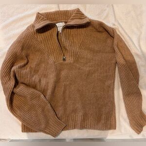 Women’s M Cropped Pink Rose Tan Ribbed Zip-Up Sweater